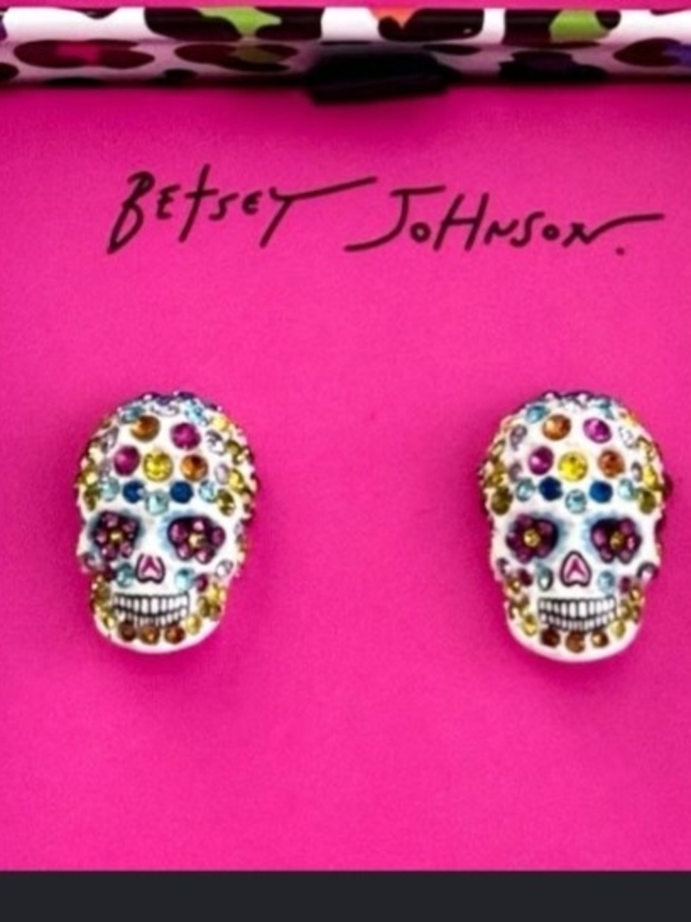 Betsey Johnson Multicolor Crystal Sugar Skull Brooch - White Base